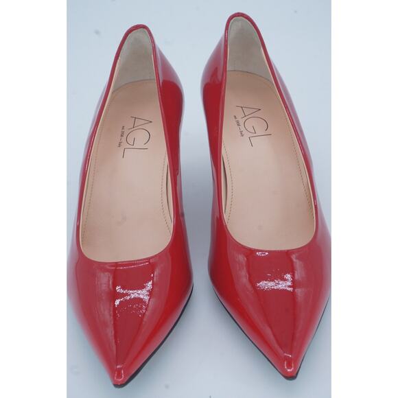 AGL Virna Red Patent Leather Ponted Toe low Heel High Pumps SZ 39.5 NIB $425 - Picture 3 of 12